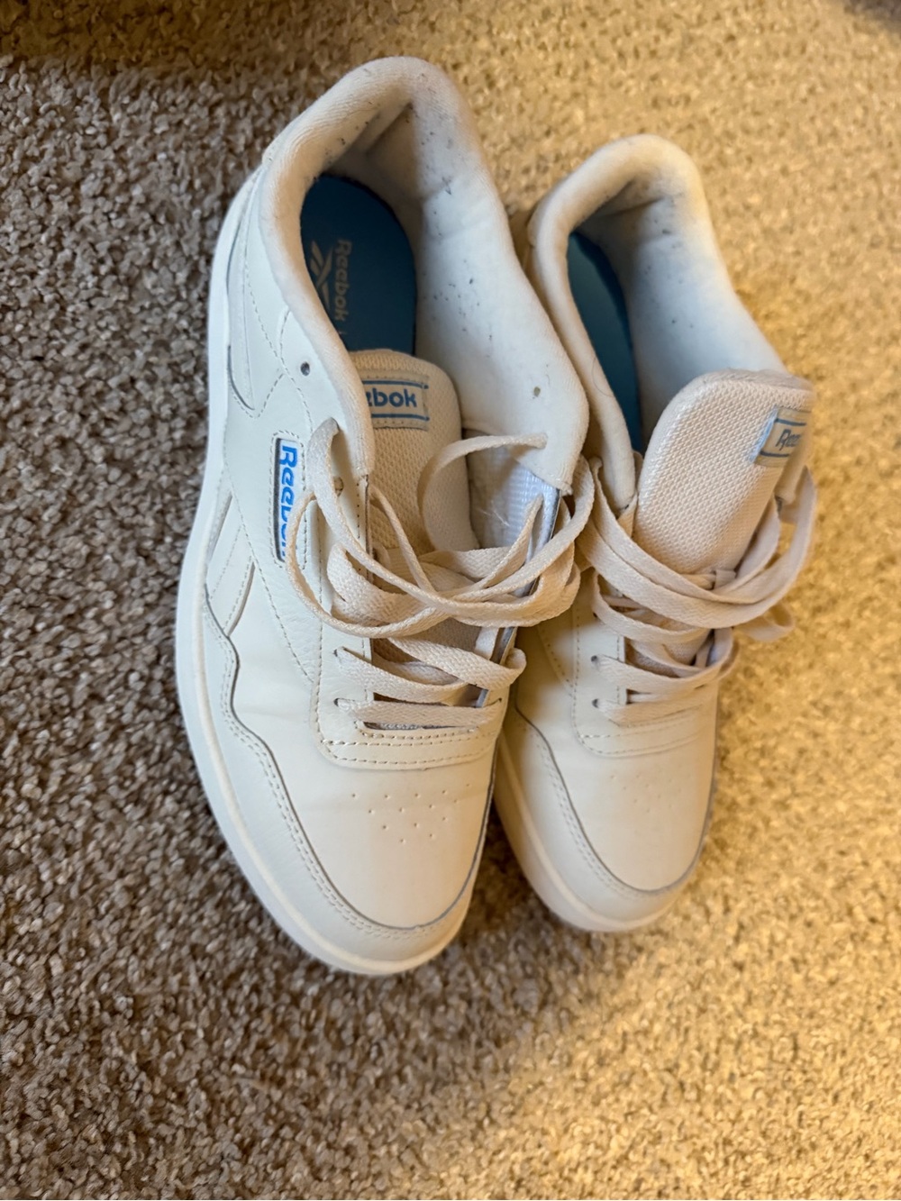 Reebok White Sneakers with Blue Logo Accents
